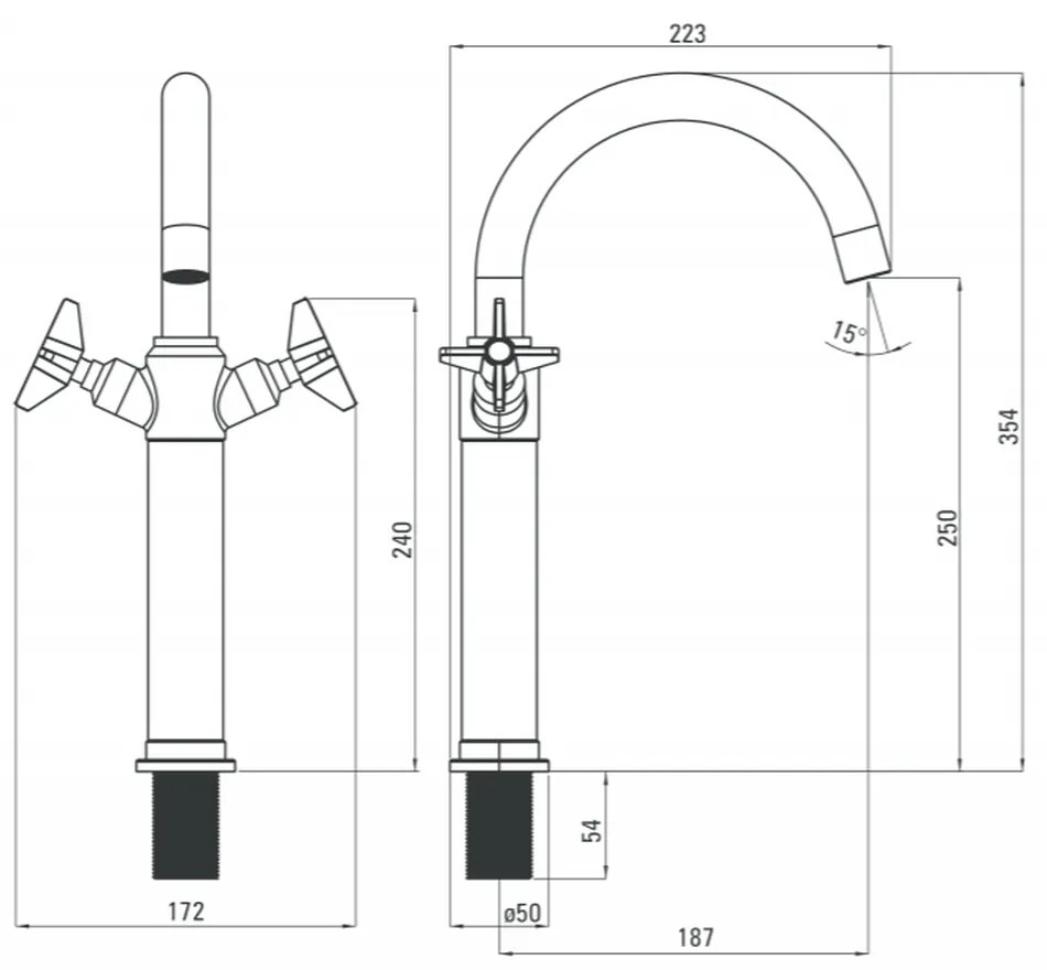 Baterie Chiuveta baie inalta negru mat, Deante Temisto Negru mat