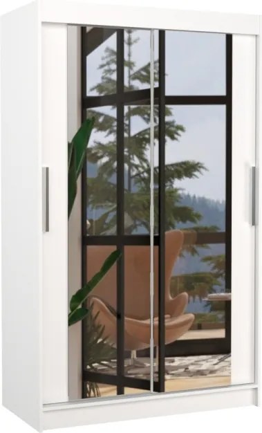 Dulap cu usi glisante si oglinda 120x200 cm, Tibago, ADRK Furniture (Culoare: Alb)