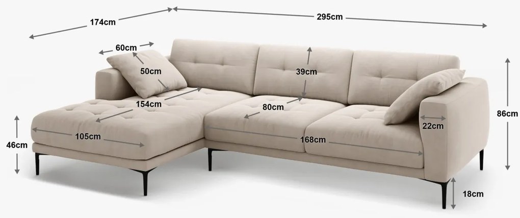 Coltar Bemy 3 locuri catifea Salvador L295 cm