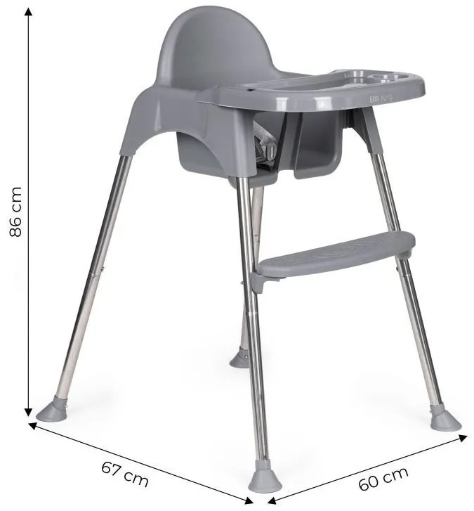 Scaun de hrănire 2 în 1 cu tavă și centuri gri