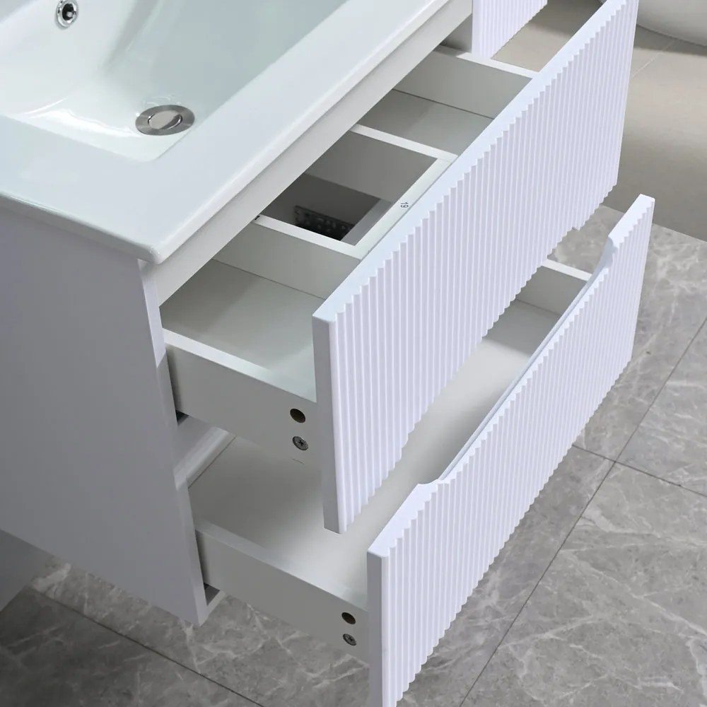 Trent mobilier de baie 60 cm ceramică chiuvetă (2 sertare) cu oglindă 60x80 cm alb