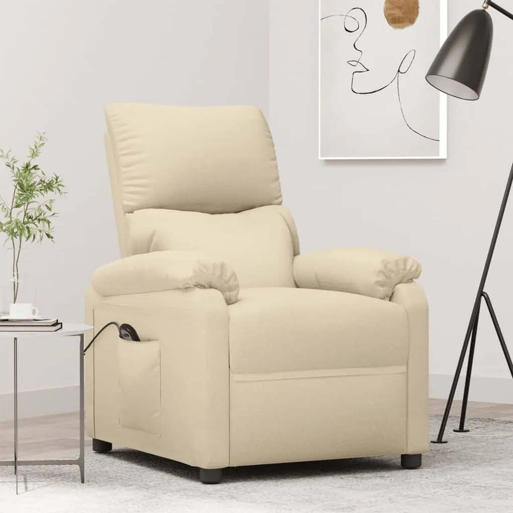 3073822 vidaXL Fotoliu rabatabil electric, crem, material textil