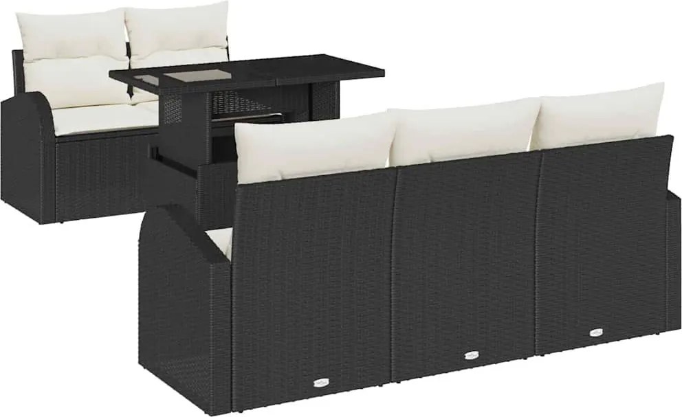 vidaXL Set de canapele pentru grădină cu pernă 6 pcs Negru Poli Rattan