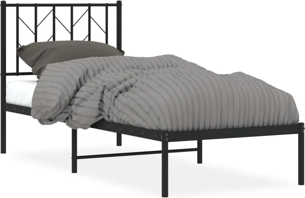 vidaXL Cadru de pat metalic cu tăblie, negru, 75x190 cm