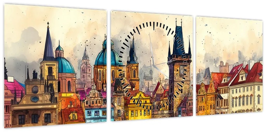 Tablou - Toamna în orașul pictat (cu ceas) (90x30 cm)