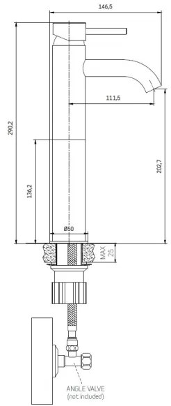 Baterie pentru lavoar DRAGOR, 29 cm, alb mat