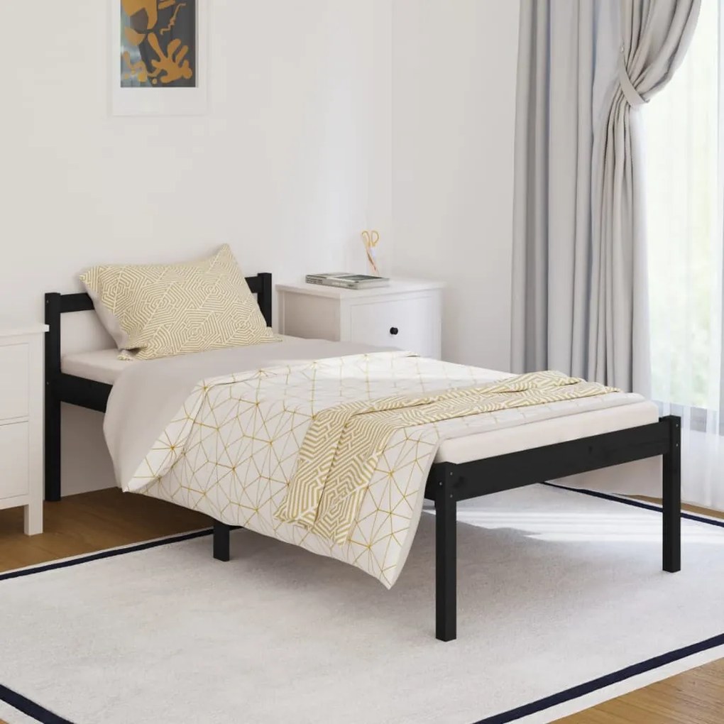 810583 vidaXL Cadru de pat single, negru, 90x190 cm, lemn masiv de pin