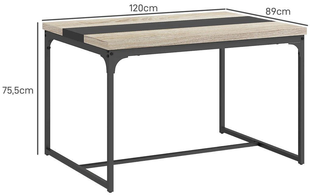 HOMCOM Masă de dining pentru 6 persoane, stil industrial în metal negru și lemn, dim. 120L x 89l x 75,5H cm | Aosom Romania