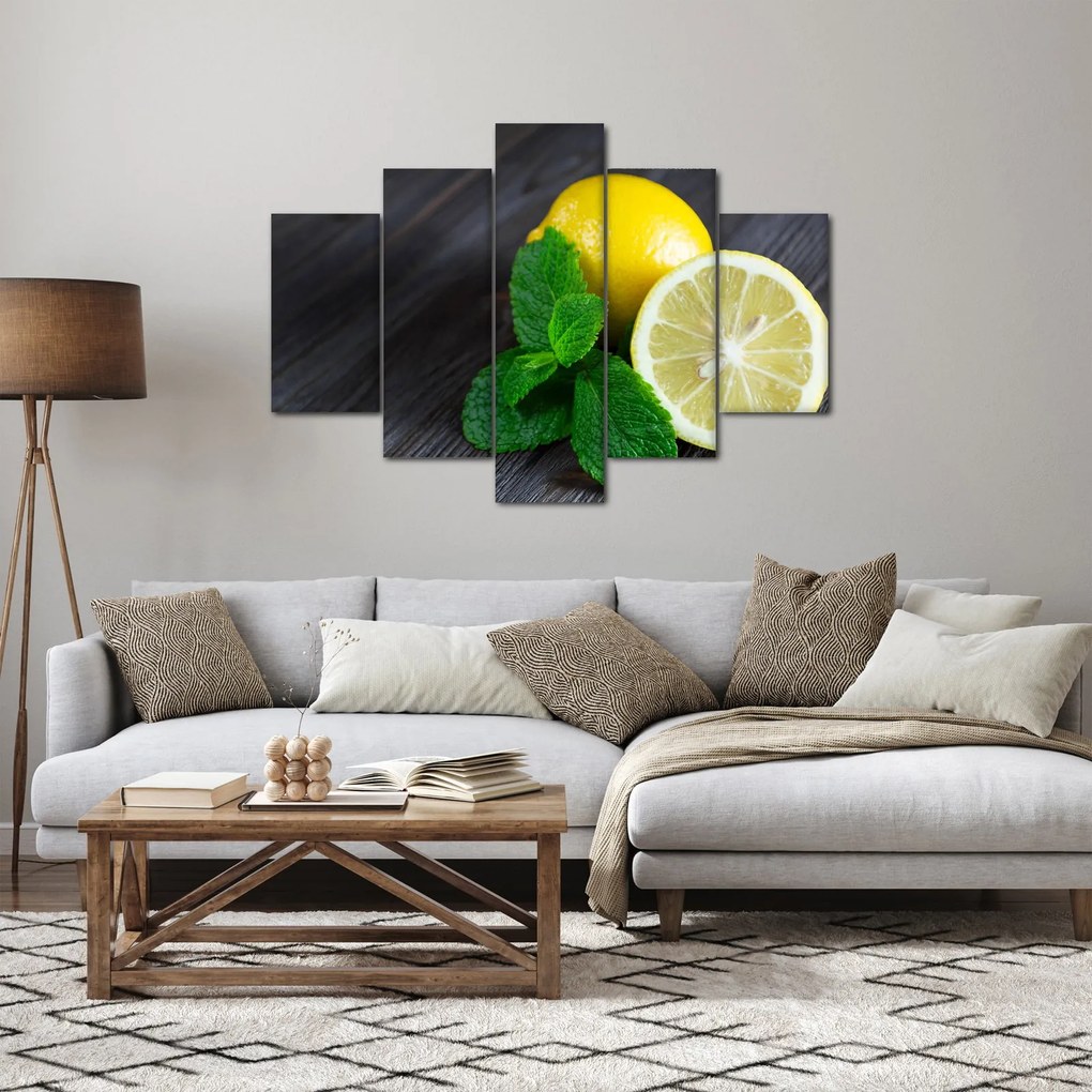 Tablou cu lămâie și mentă pe masă (150x105 cm)
