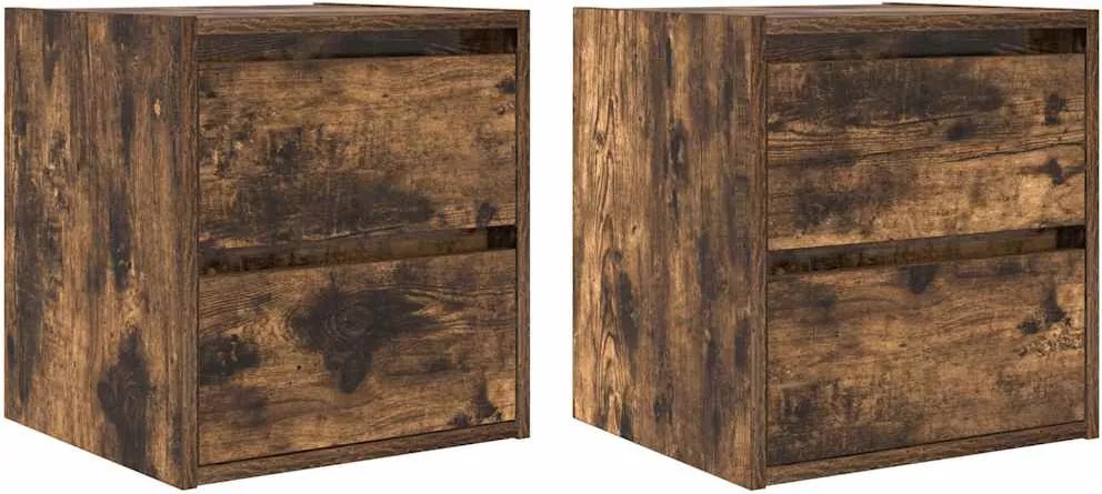 vidaXL Noptiere montate pe perete 2 buc Stejar afumat 38x34x40 cm