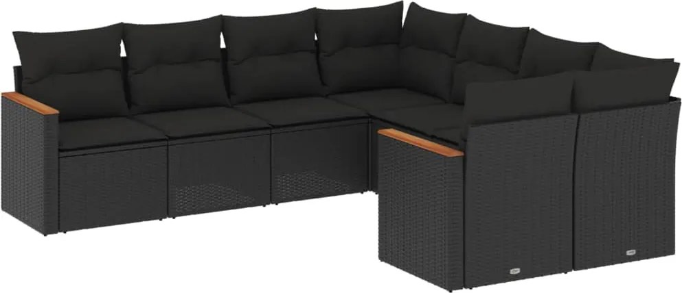 vidaXL Set mobilier de grădină cu perne, 8 piese, negru, poliratan