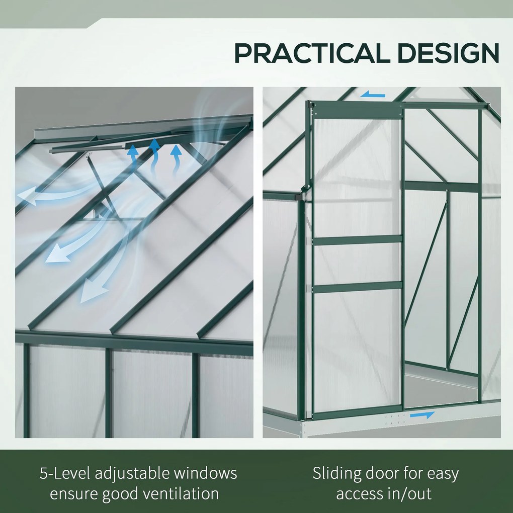 Outsunny Sera din aluminiu pentru plante cu ventilatie, sera pentru legume, fructe, ierburi 190 x 375cm, Verde | Aosom Romania