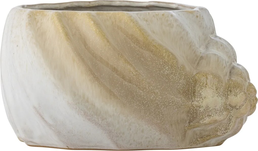 Ghiveci din ceramică artizanală, maro, cu motive florale sculptate în relief, 22x12x17,5 cm, „Corelia"