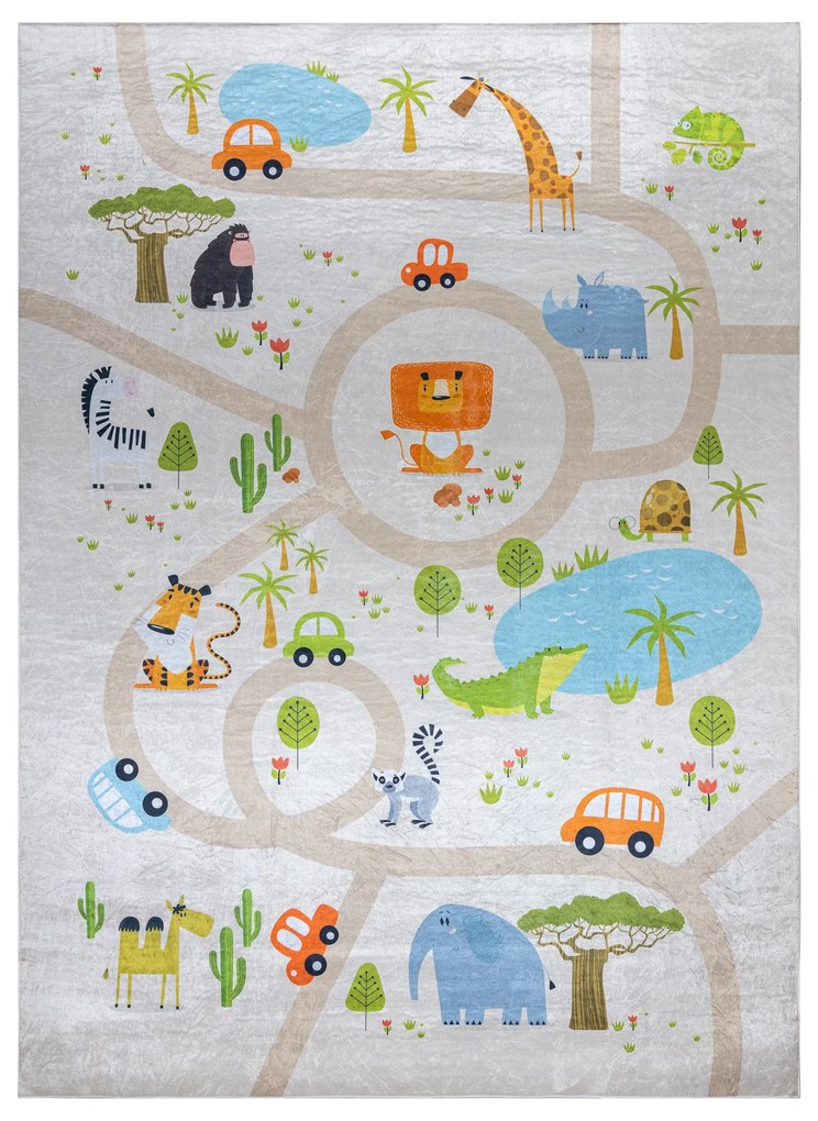 BAMBINO 50230 covor lavabil Grădină zoologică, străzi pentru copii anti-alunecare - bej / verde
