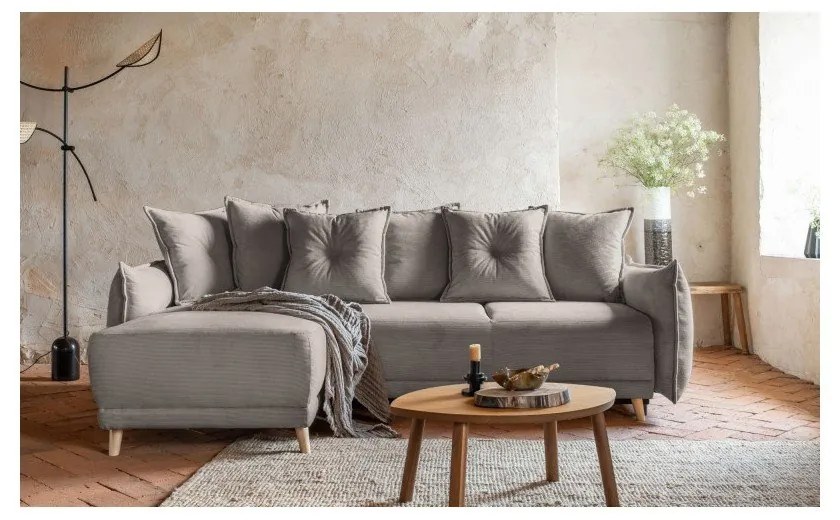 Colțar maro deschis extensibil cu tapițerie din catifea reiată (colț variabil) Lazy Lukka – Miuform