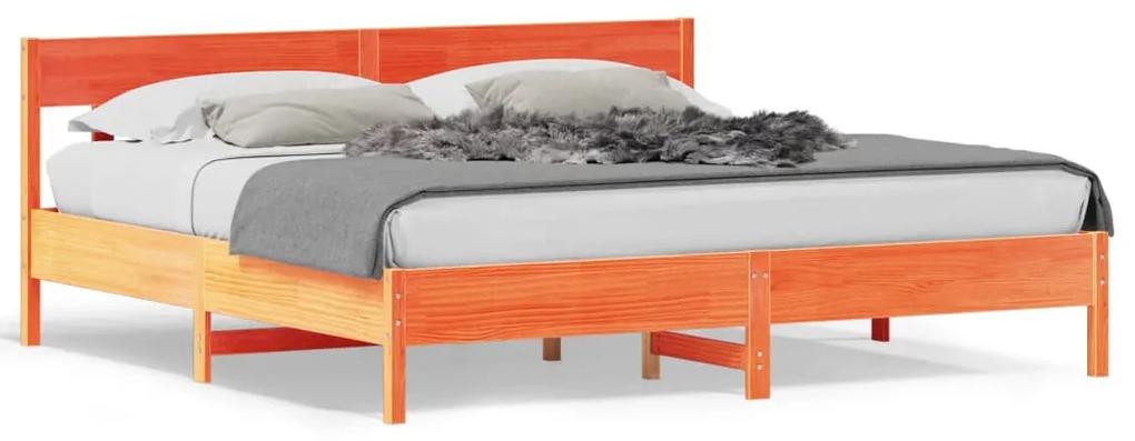 3216202 vidaXL Cadru de pat cu tăblie, maro ceruit, 200x200 cm, lemn masiv pin