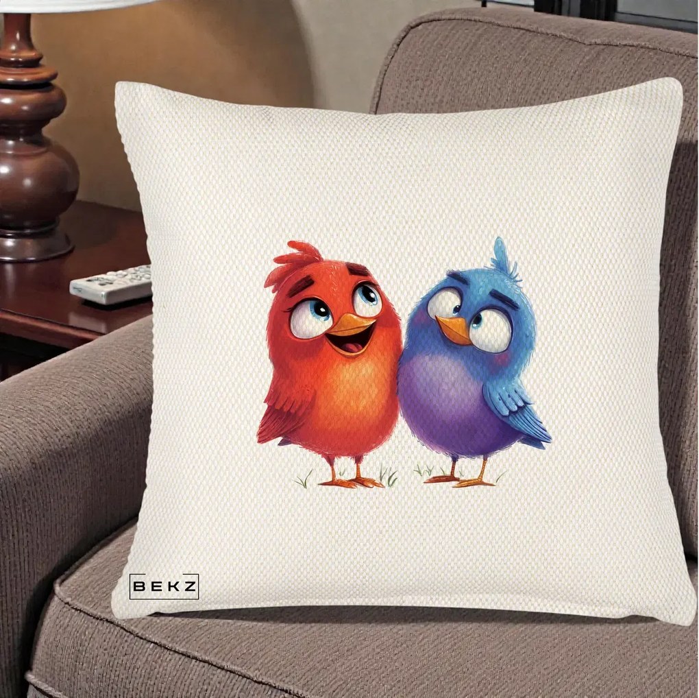 Perna decorativa Pasarele Vesele Duo, 45x45 cm cu Umplutura, Crem Reliefat, BEKZ