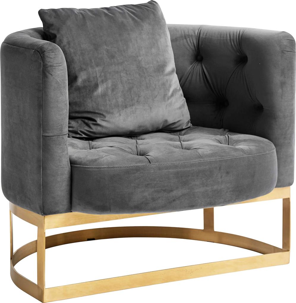 Fotoliu catifea gri si baza alama Lounge Chair Grey | NORDAL