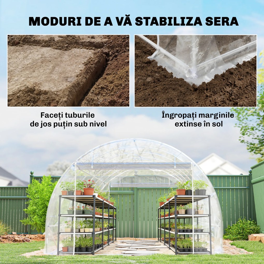 Outsunny Seră de Grădină Tip Tunel 3x6x2 m cu 2 Uși Rulabile, Cadru din Oțel și Acoperire din PE, pentru Legume, Fructe, Flori, Anti-UV, Transparentă | Aosom Romania