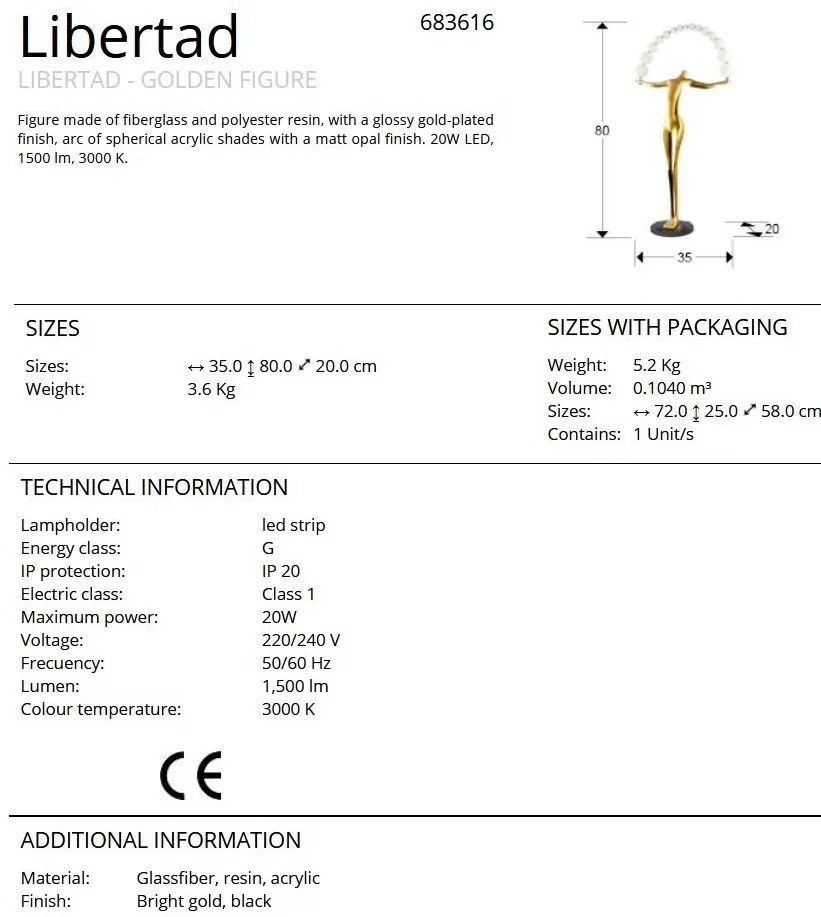 Lampa decorativa, Figurina din fibra de sticla cu iluminat LED Libertad
