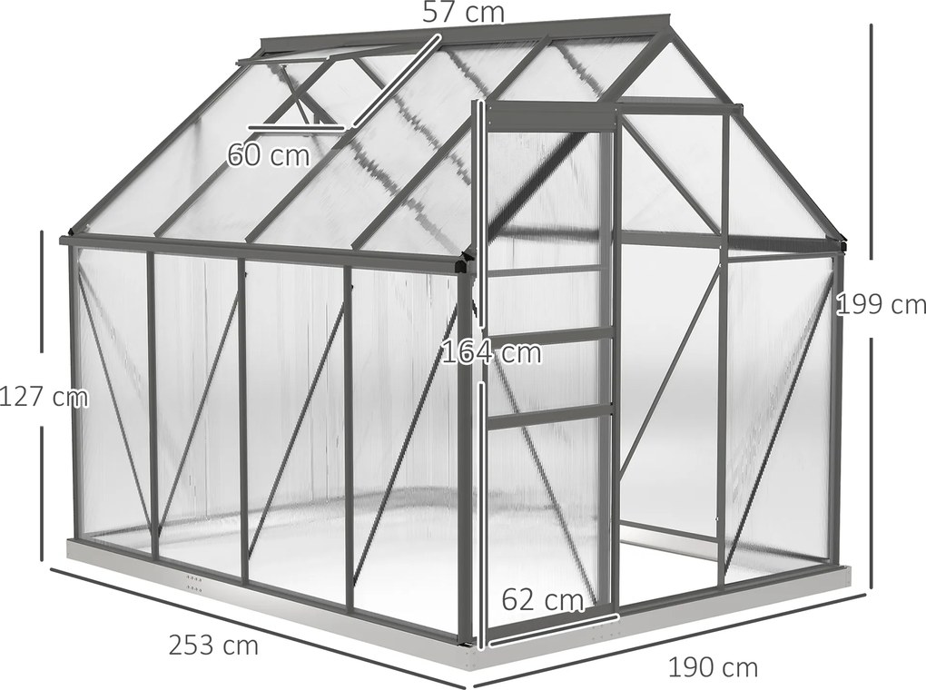 Outsunny Sera Walk-In Aluminiu &amp; Policarbonat – Ventilatie si Jgheab | Aosom Romania