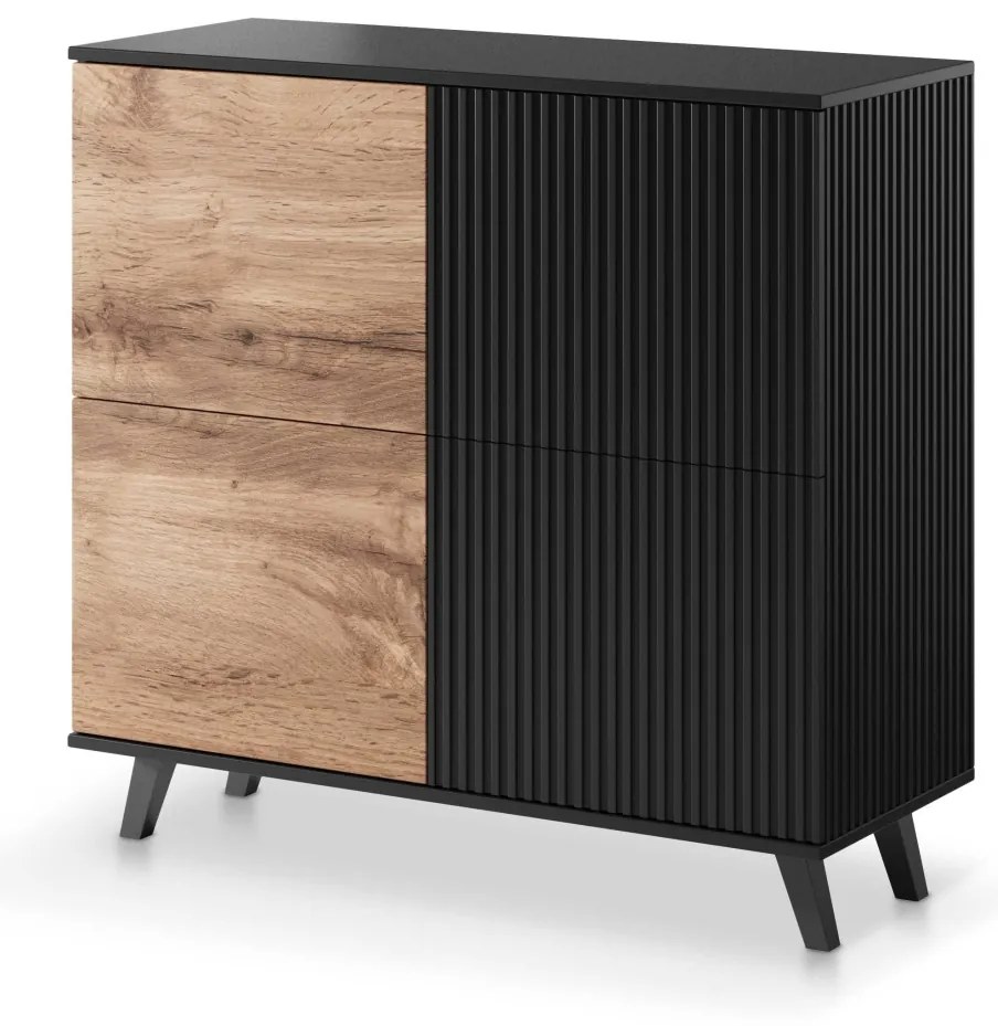 Comoda Random KM2 stejar wotan/negru - L100 x A40 x h95 cm