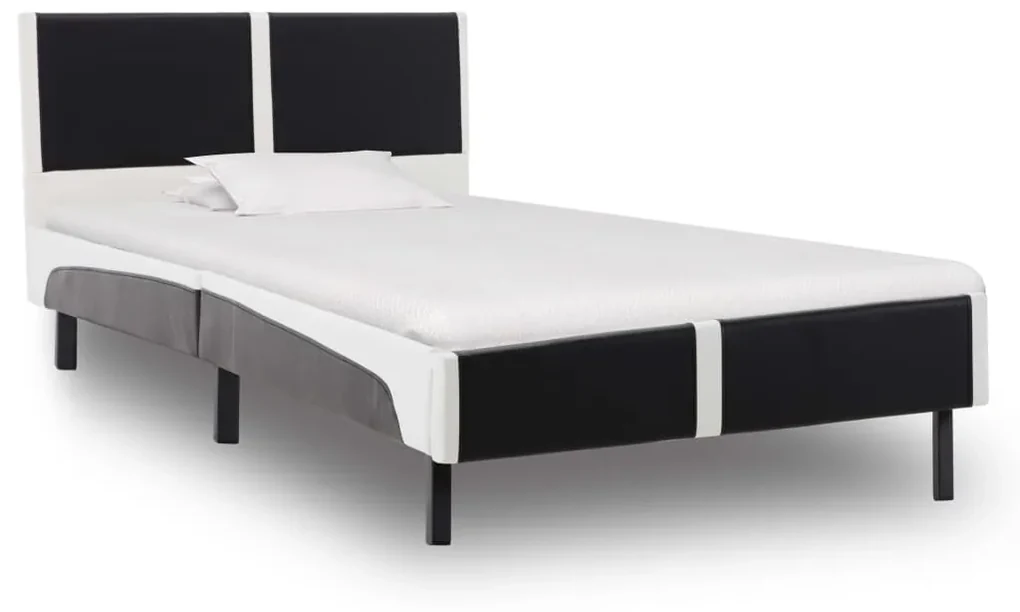 280287 vidaXL Cadru de pat, negru și alb, 90 x 200 cm, piele ecologică