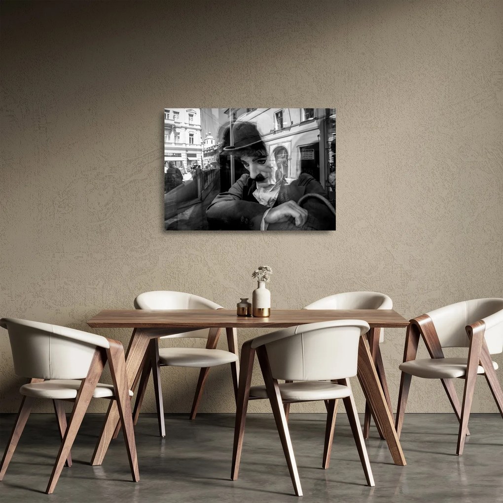 Tablou pe sticlă - Charles Chaplin la Praga (70x50 cm)