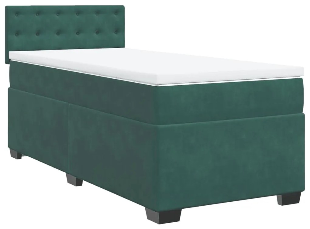 3286249 vidaXL Pat box spring cu saltea, verde închis, 100x200 cm, catifea