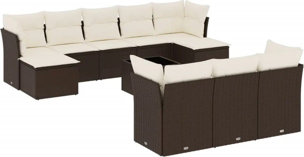 vidaXL Set canapele de grădină cu perne, 11 piese, maro, poliratan