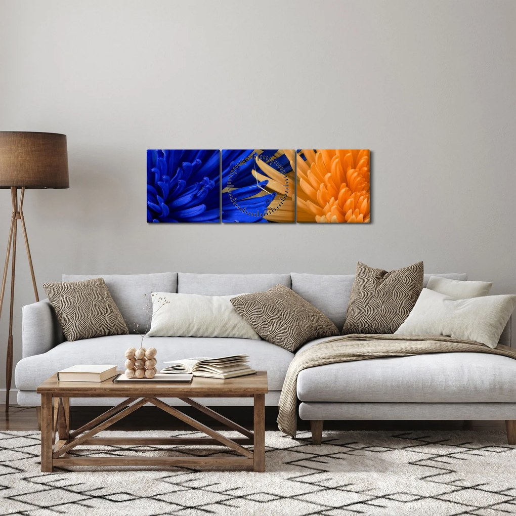 Tablou detailat cu flori (cu ceas) (90x30 cm)