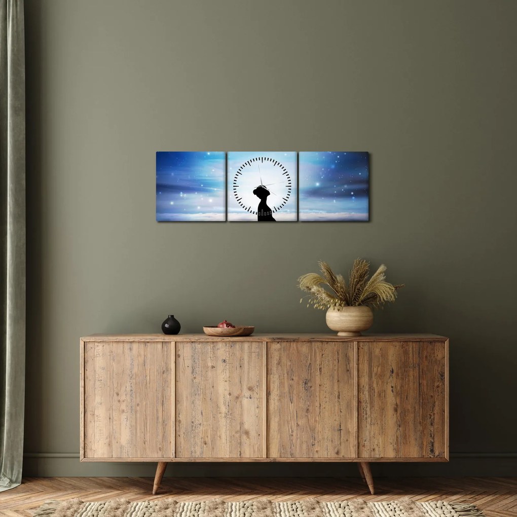 Tablou - Femaia meditând (cu ceas) (90x30 cm)