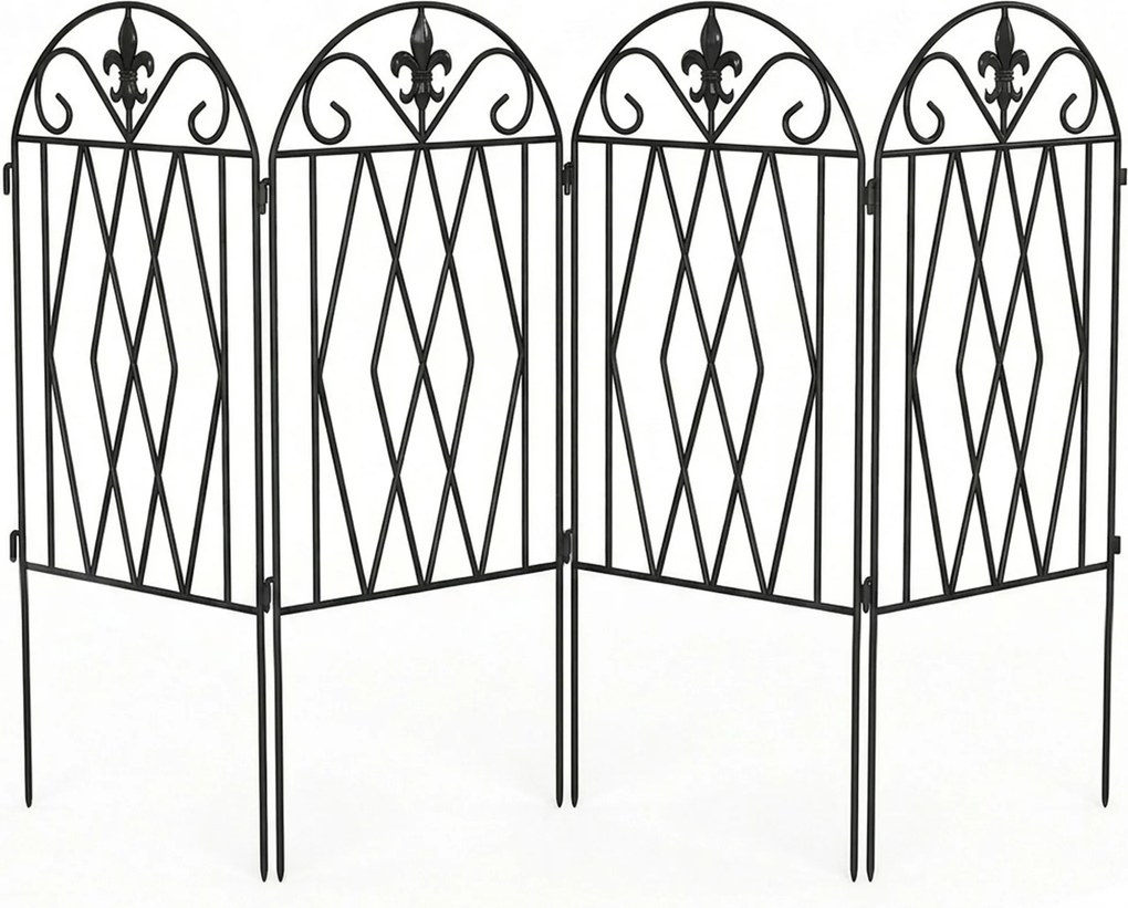 Outsunny Set de 4 garduri metalice de grădină 125x56 cm cu design arcuit, rezistente, ușor de instalat, pentru patio, gazon, negru | Aosom Romania