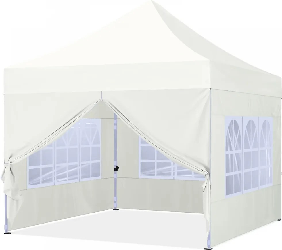 ABCCANOPY – Cort pavilion pliabil 3x3 m, înălțime reglabilă 3 trepte, pereți cu ferestre transparente, impermeabil, Bej,