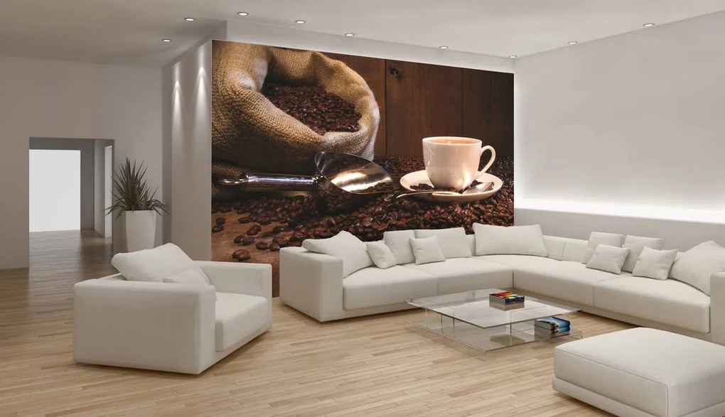 Fototapet - Sac plin cu boabe de cafea (254x184 cm)