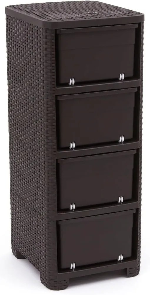 Dulap de baie maro închis înalt din plastic 33x79 cm Rattan – Curver