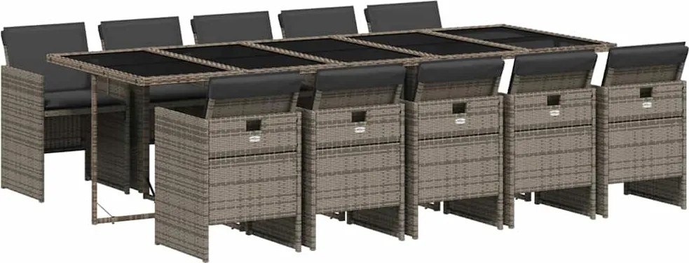 vidaXL Set mobilier de grădină cu perne, 11 piese, gri, poliratan