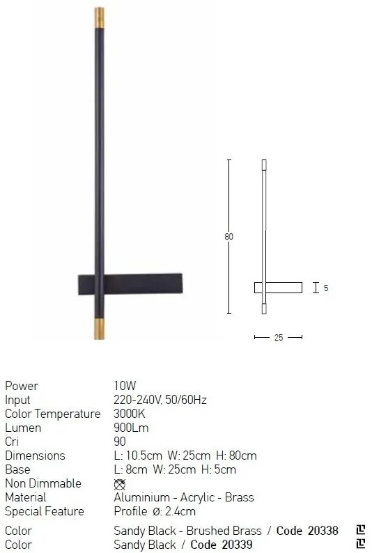 Aplica de perete LED design liniar ambiental Wall Lamp negru/ alama