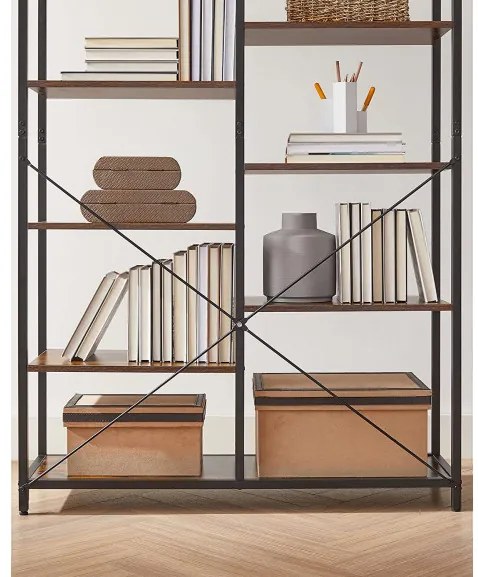 Biblioteca Cu 5 Niveluri, Maro Rustic Si Negru, 100 Cm