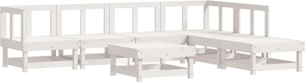 vidaXL Set mobilier de grădină, 7 piese, alb, lemn masiv de pin