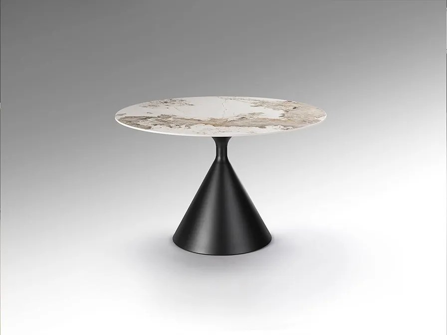 Masa rotunda metal negru/ portelan cu efect de marmura Panda 120cm