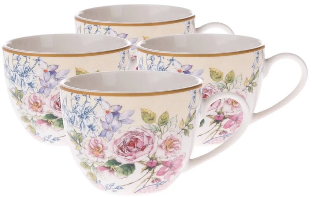 Set de 4 bucăți de căni de porțelan Roses, 90 ml
