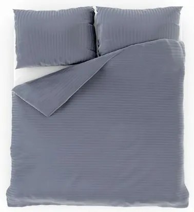 Lenjerie de pat Kvalitex Satin cu dungi gri închis, 220 x 200 cm, 2 buc. 70 x 90 cm
