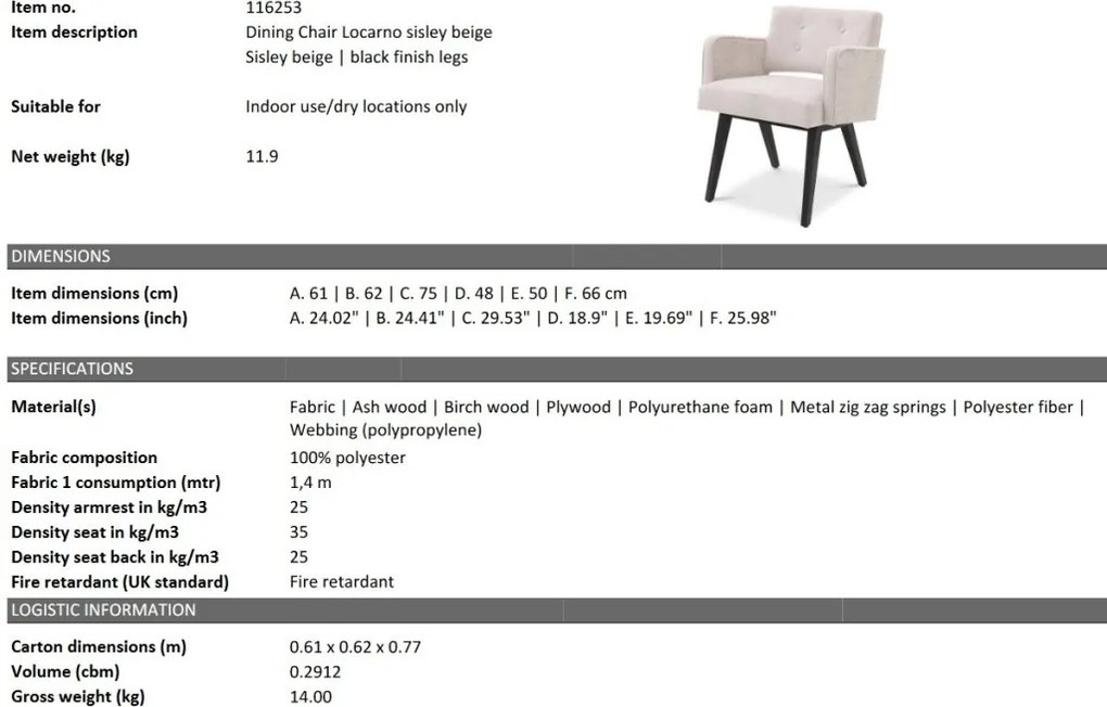 Scaun design LUX Locarno, Sisley beige