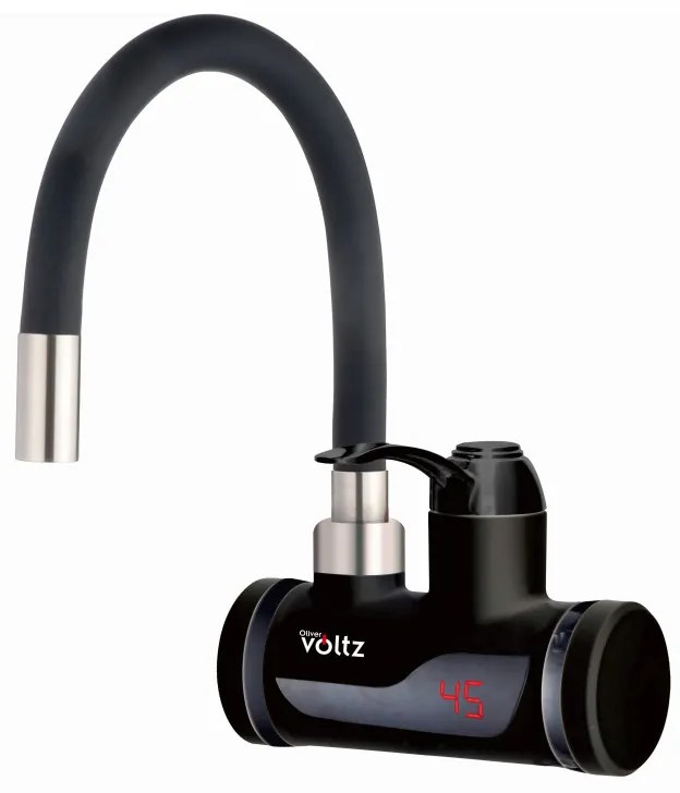 Resigilat: Robinet incalzire apa instant Oliver Voltz OV57100I, Montare pe perete, 3300W, 30-60°C, Furtun flexibil din silicon, IPX4, Negru