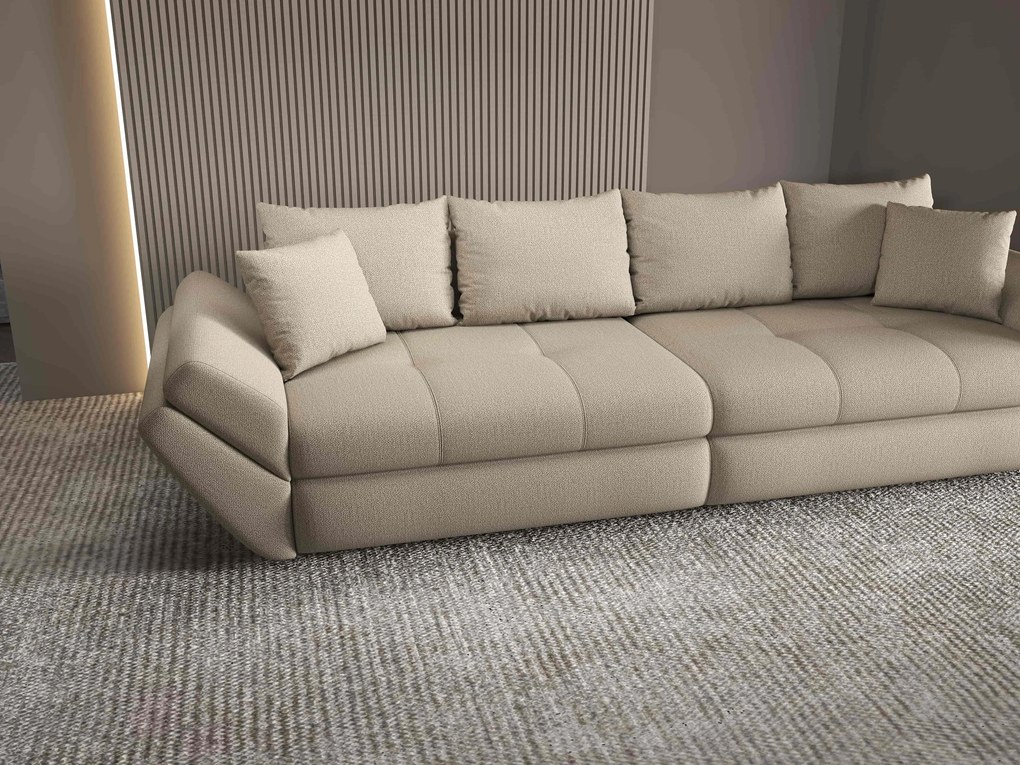 Canapea extensibilă dumonde cu ladă de depozitare si sezut confortabil din spuma high-density, Loana Enjoy Camel 300x100 cm