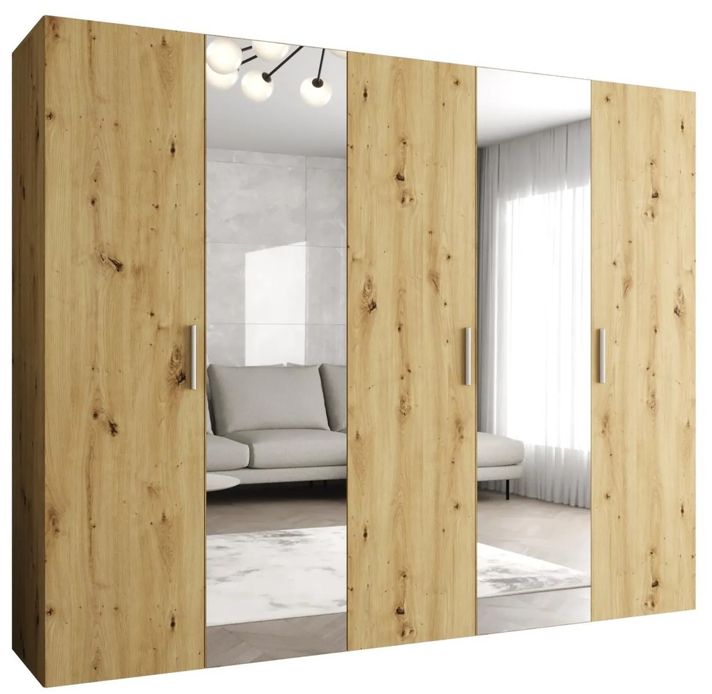 Dulap de haine 250 cm Borry 2 (Stejar artisan + Argintiu). 1125834