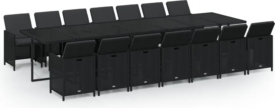 vidaXL Set mobilier de exterior cu perne, 15 piese, negru, poliratan