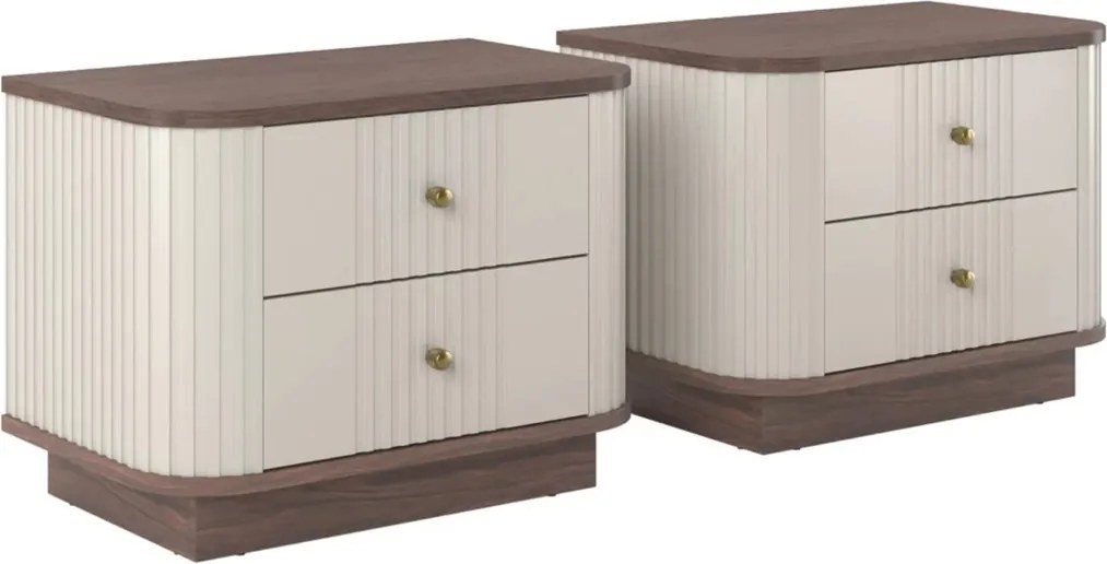 Set de noptiere Vesper 56 cm cu mânere aurii - culoare cașmir / nuc