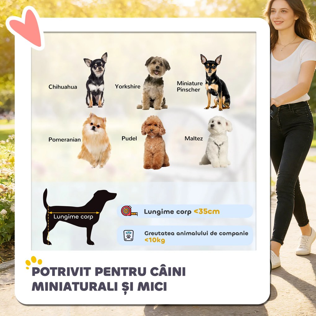 PawHut Cărucior pentru Câini Mici Pliabil, Cărucior pentru Câini cu Roți cu Frâne, Suport pentru Pahare, Coș de Depozitare și Căptușeală Detasabilă și Lavabilă, pentru Animale de până la 10 kg, Gri | Aosom Romania